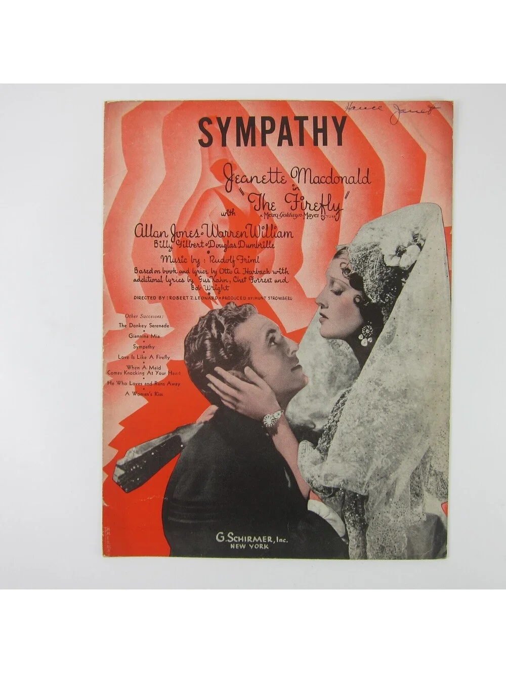 Sheet Music Sympathy The Firefly Jeanette Macdonald Allan Jones Vintage 1937